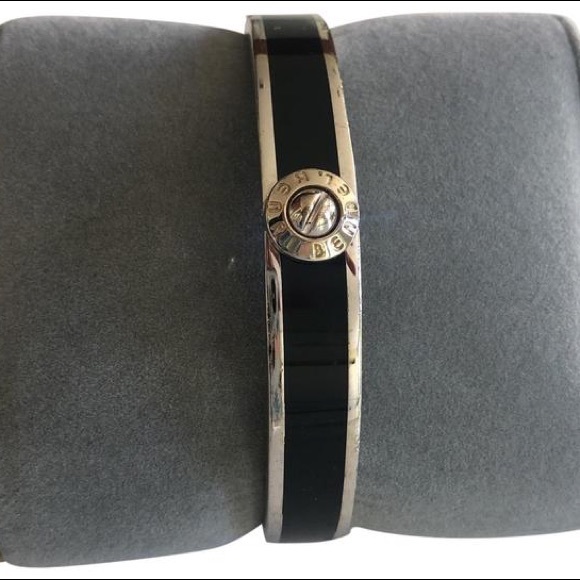 Henri Bendel White Gold Tone Black Bangle